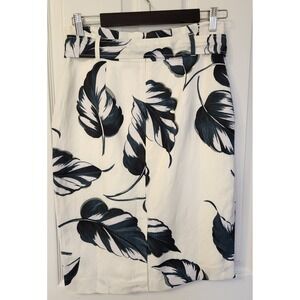 Ann Taylor Linen Floral Leaf Print Pencil Skirt Belted Womens Size 4 NWT $98